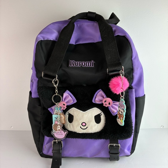 Kuromi Sanrio Fuzzy Face Pushkeen Backpack - Picture 3 of 15